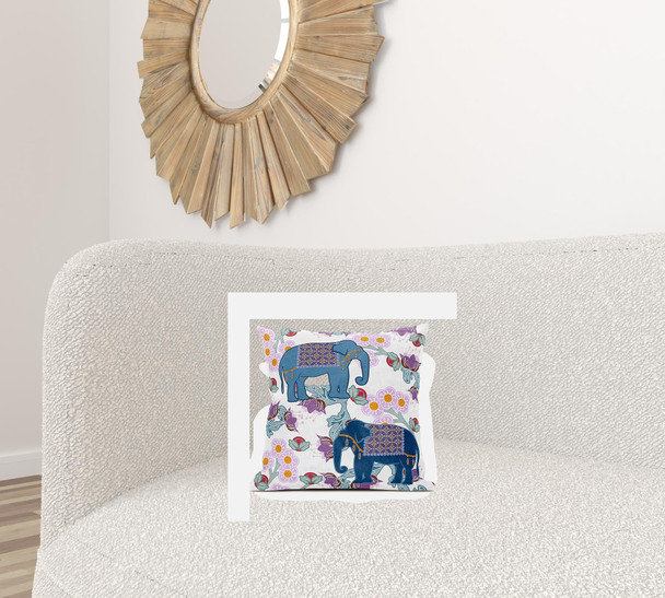 18x18 Blue Pink Gray Elephant Blown Seam Broadcloth Animal Print Throw Pillow