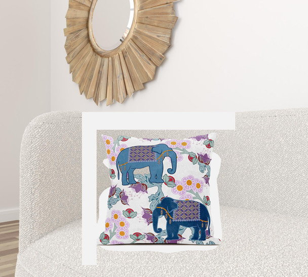 26x26 Blue Pink Gray Elephant Blown Seam Broadcloth Animal Print Throw Pillow