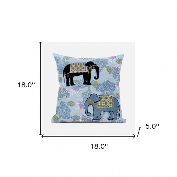 18x18 Sky Black White Elephant Blown Seam Broadcloth Animal Print Throw Pillow