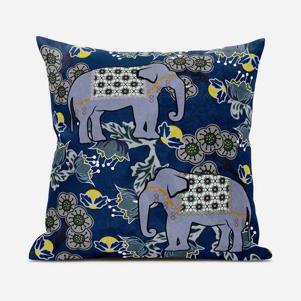 16x16 Gray Blue Brown Elephant Blown Seam Broadcloth Animal Print Throw Pillow