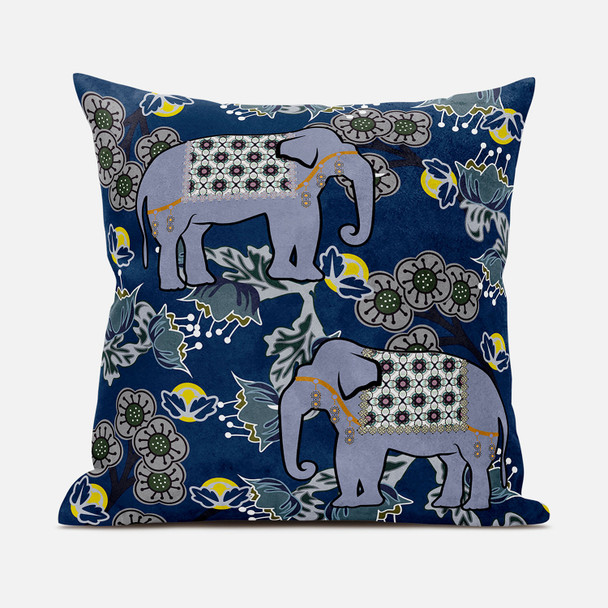 20x20 Gray Blue Brown Elephant Blown Seam Broadcloth Animal Print Throw Pillow