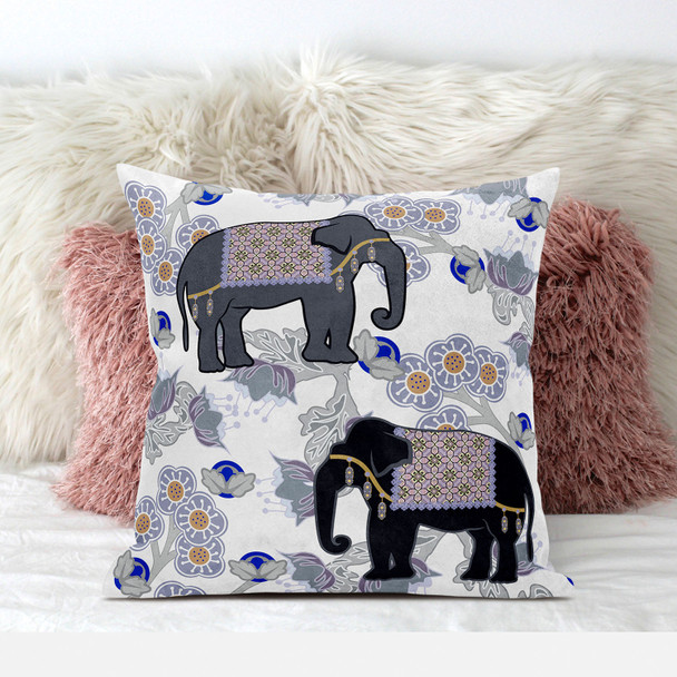 18x18 Gray Black Blue Elephant Blown Seam Broadcloth Animal Print Throw Pillow