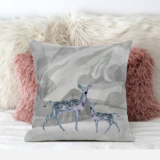 16x16 Gray Green Deer Blown Seam Broadcloth Animal Print Throw Pillow