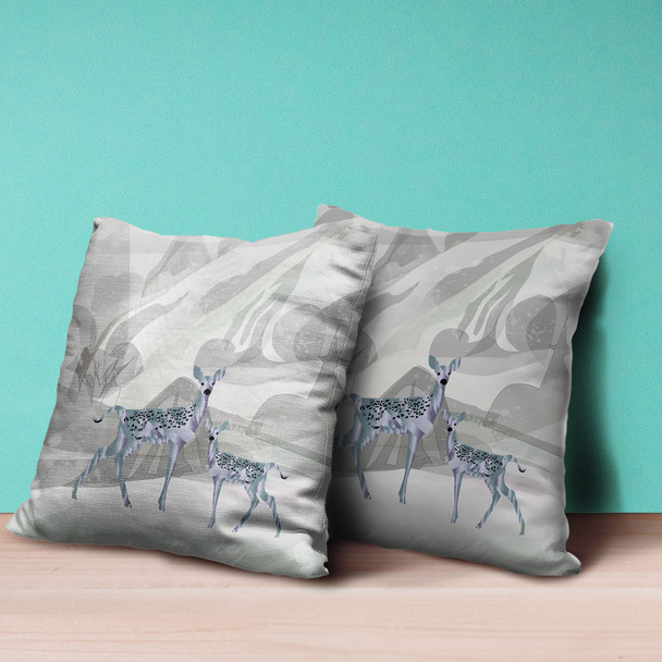 16x16 Gray Green Deer Blown Seam Broadcloth Animal Print Throw Pillow