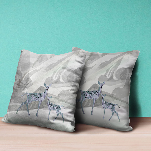 20x20 Gray Green Deer Blown Seam Broadcloth Animal Print Throw Pillow