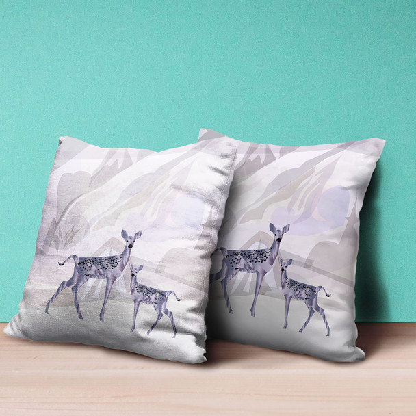 20x20 BeigeBlack Purple Brown Deer Blown Seam Broadcloth Animal Print Throw Pillow