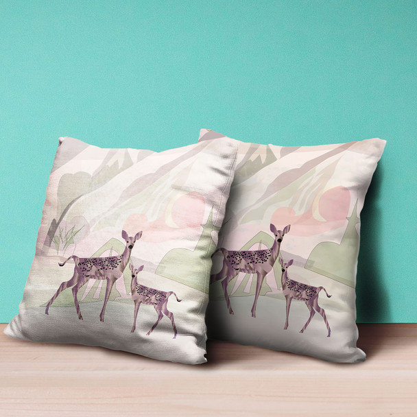 26x26 Black Pink Deer Blown Seam Broadcloth Animal Print Throw Pillow