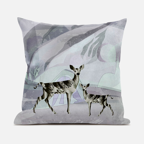 18x18 Black Purple Brown Deer Blown Seam Broadcloth Animal Print Throw Pillow
