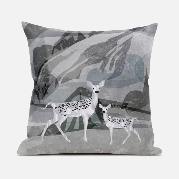16x16 Silver Black Deer Blown Seam Broadcloth Animal Print Throw Pillow