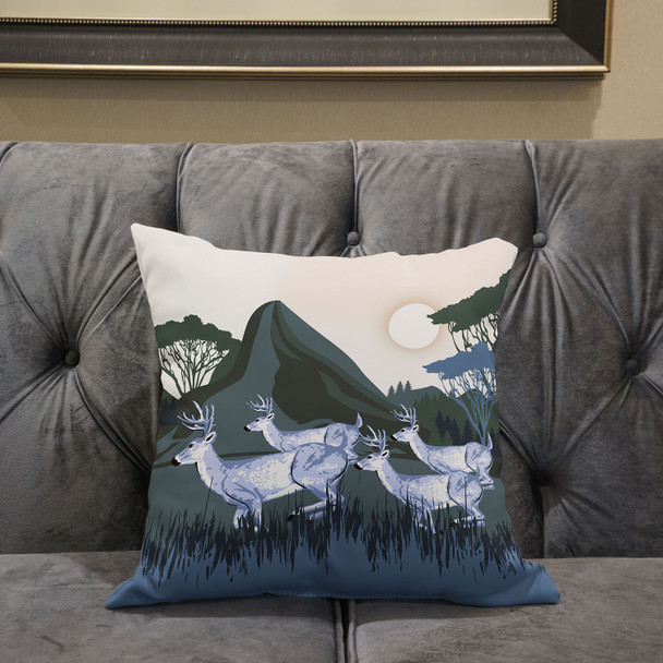 20x20 Blue Deer Blown Seam Broadcloth Animal Print Throw Pillow