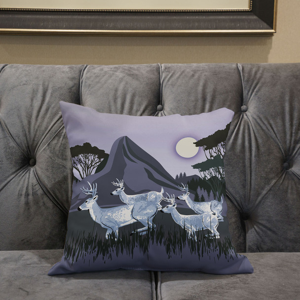 16x16 White Muted Purple Deer Blown Seam Broadcloth Animal Print Throw Pillow