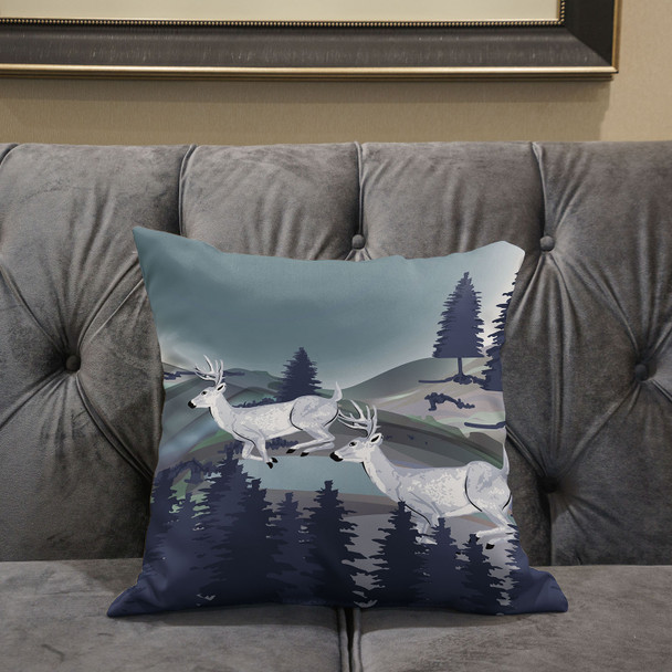 20x20 Gray Blue Deer Blown Seam Broadcloth Animal Print Throw Pillow