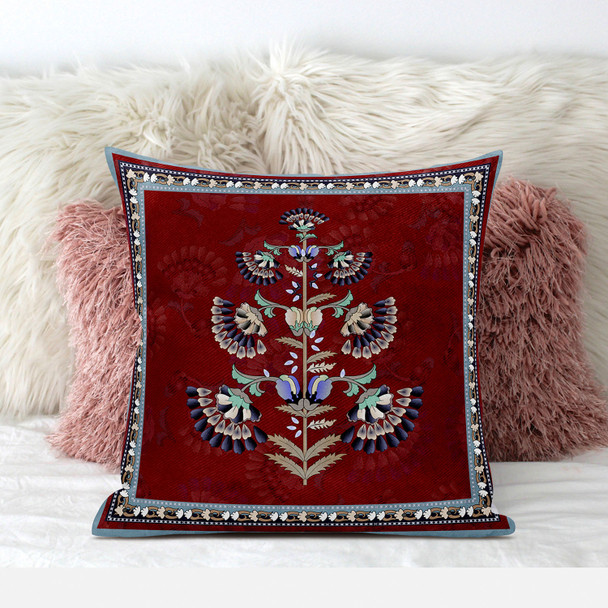 26x26 Red Blown Seam Broadcloth Floral Throw Pillow