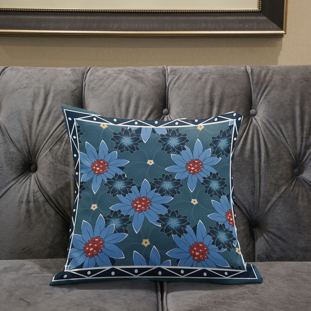 20x20 Blue Red Blown Seam Broadcloth Floral Throw Pillow