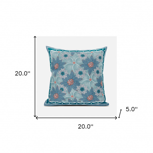 20x20 Blue Red Green Blown Seam Broadcloth Floral Throw Pillow