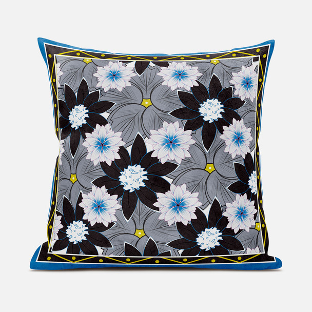 20x20 Gray Brown Blue Blown Seam Broadcloth Floral Throw Pillow