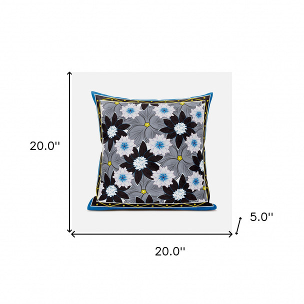 20x20 Gray Brown Blue Blown Seam Broadcloth Floral Throw Pillow