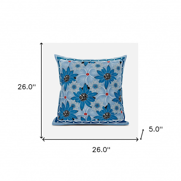 26x26 Gray Blue Blown Seam Broadcloth Floral Throw Pillow