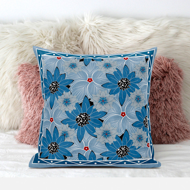 28x28 Gray Blue Blown Seam Broadcloth Floral Throw Pillow