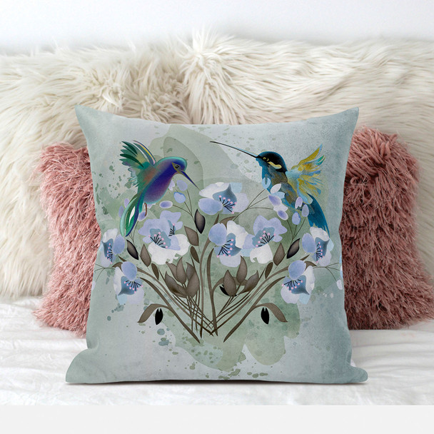 20x20 Green Blue Bird Blown Seam Broadcloth Animal Print Throw Pillow