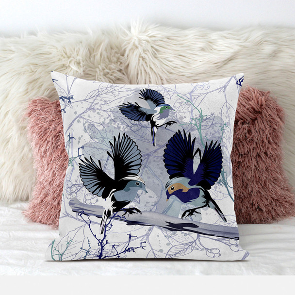 20x20 Black White Bird Blown Seam Broadcloth Animal Print Throw Pillow