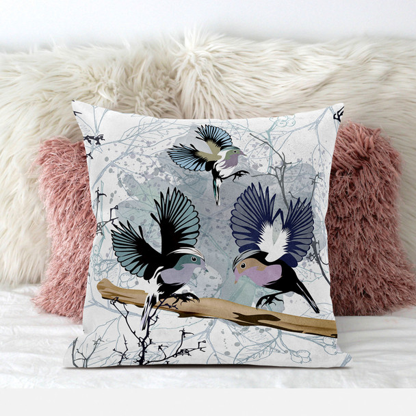 20x20 White Gray Black Bird Blown Seam Broadcloth Animal Print Throw Pillow