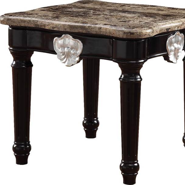 25" Black Manufactured Wood and Marble Square End Table