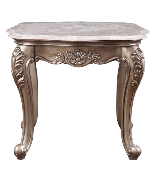 24" Champagne And Marble Polyresin Rectangular End Table