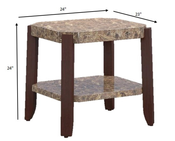 24" Weathered White And Rustic Gray Stone And Wood Square End Table