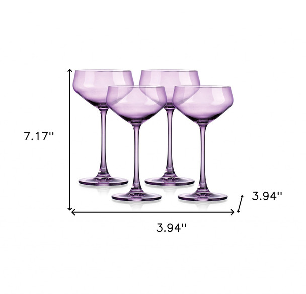 Set of Four Translucent Purple Coupe Glasses