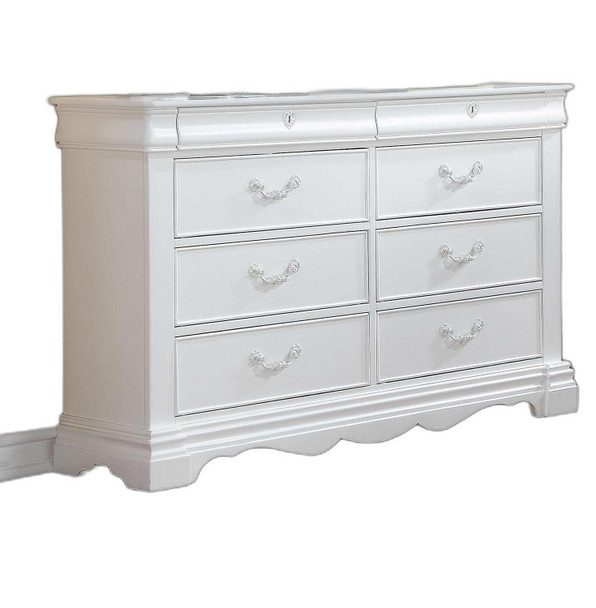 56" White Solid Wood Vintage Style Eight Drawer Double Dresser