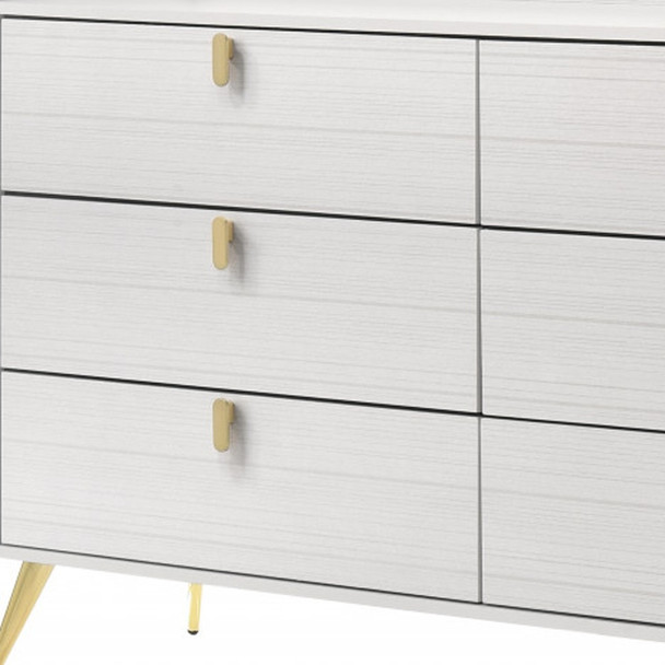 58" White and Gold Six Drawer Double Dresser