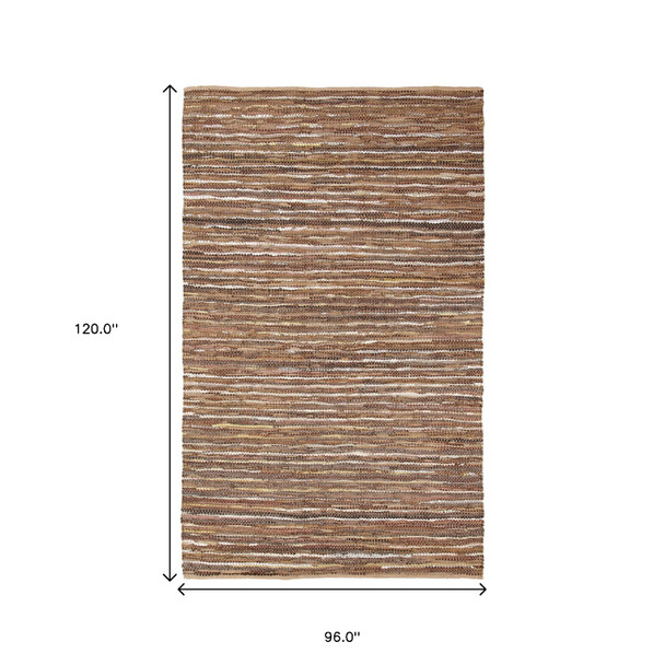 8' X 10' Baked Clay Striped Handmade Leather Area Rug
