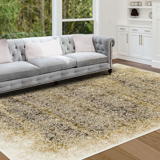 5' X 8' Camel Medallion Stain Resistant Area Rug