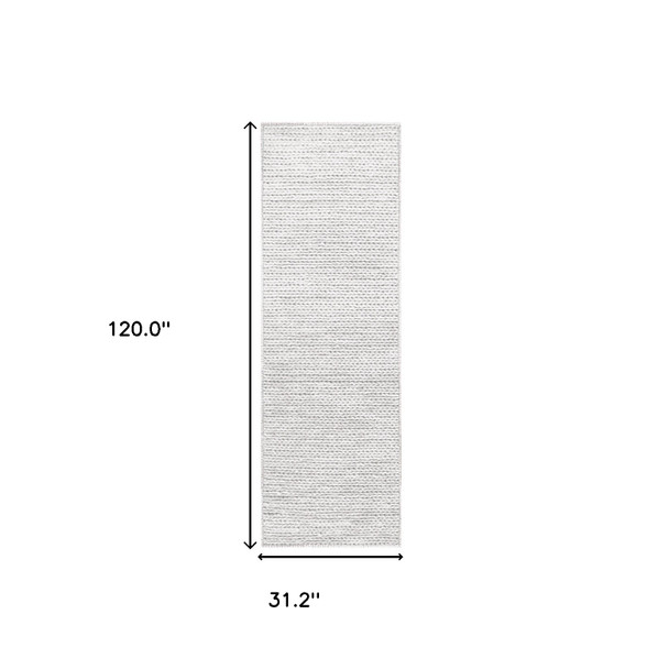 10' Light Grey Wool Handmade Stain Resistant Runner Rug