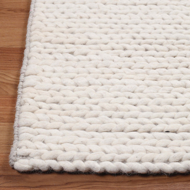 10' Off White Wool Handmade Stain Resistant Runner Rug