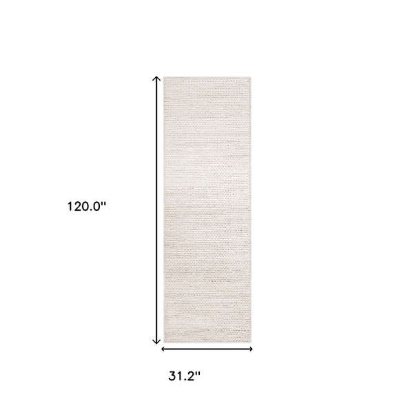 10' Off White Wool Handmade Stain Resistant Runner Rug