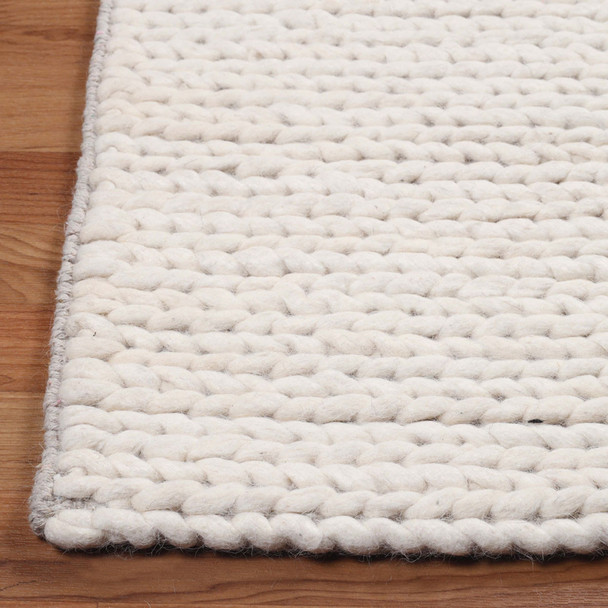 8' Off White Wool Handmade Stain Resistant Runner Rug