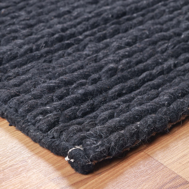 5' X 8' Black Wool Handmade Stain Resistant Area Rug