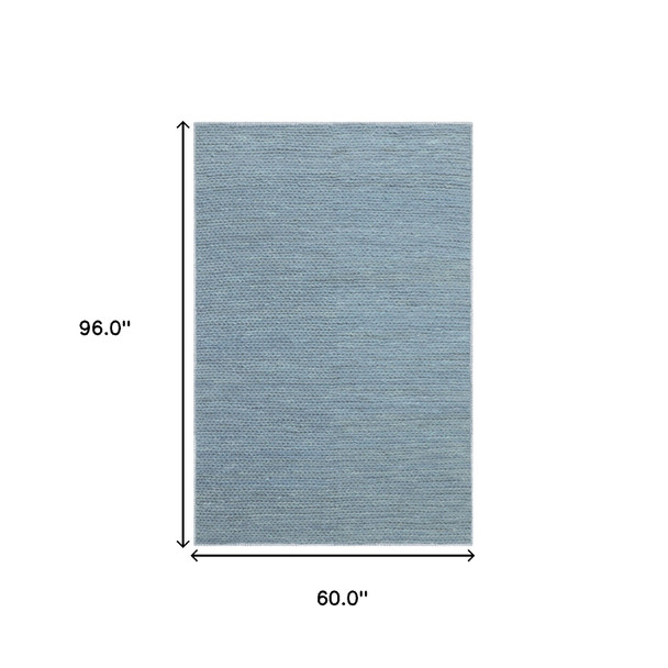 5' X 8' Light Blue Wool Handmade Stain Resistant Area Rug
