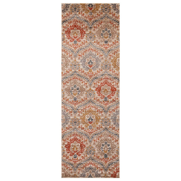 8' Ivory Orange And Gray Floral Stain Resistant Runner Rug