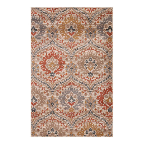 4' X 6' Ivory Orange And Gray Floral Stain Resistant Area Rug