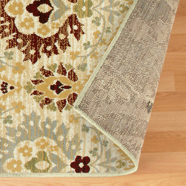 5' X 8' Camel Gray And Rust Floral Stain Resistant Area Rug