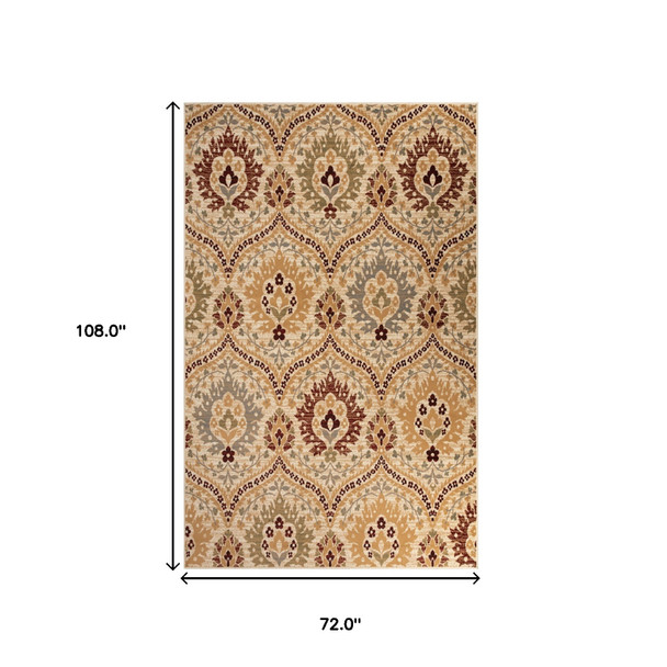 6' X 9' Camel Gray And Rust Floral Stain Resistant Area Rug