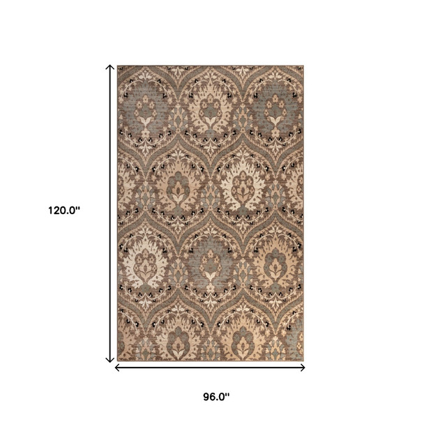 8' X 10' Ivory Beige And Light Blue Floral Stain Resistant Area Rug