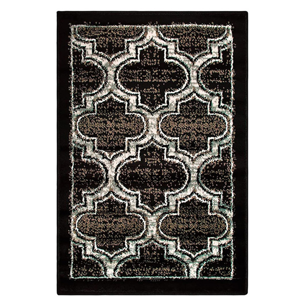 2' X 3' Black Geometric Stain Resistant Area Rug