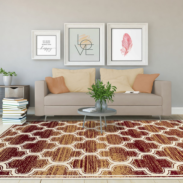 4' X 6' Brick And Gold Geometric Stain Resistant Area Rug