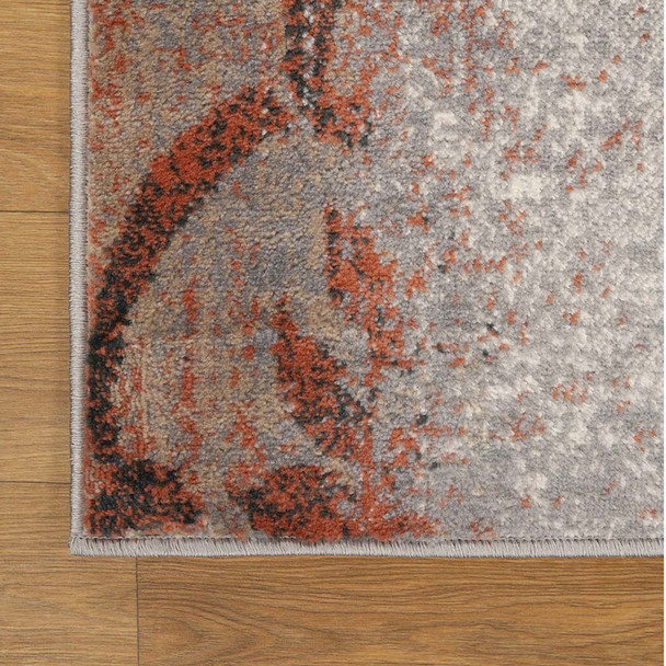 4' X 6' Rust And Gray Damask Distressed Stain Resistant Area Rug