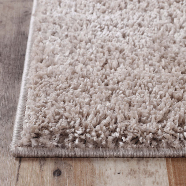 8' Beige Shag Stain Resistant Runner Rug