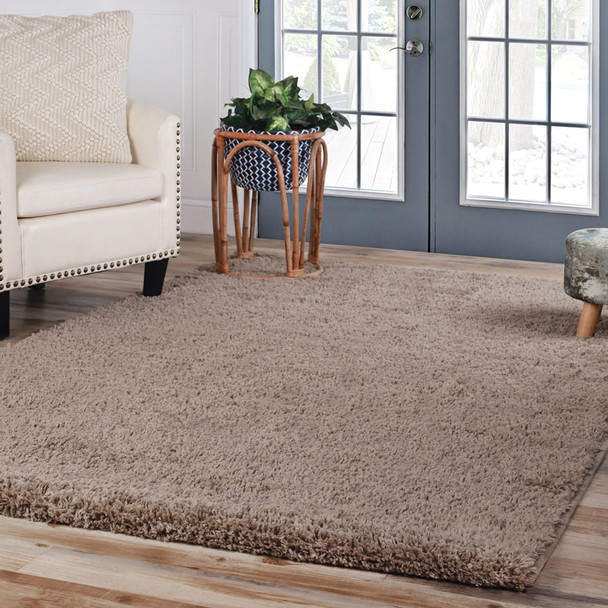 4' X 6' Taupe Shag Stain Resistant Area Rug